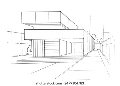 Drawing exterior and interior architectural lines. , Graphic assembly in architecture and interior design work. ,Sketch ideas for interior or exterior designs.