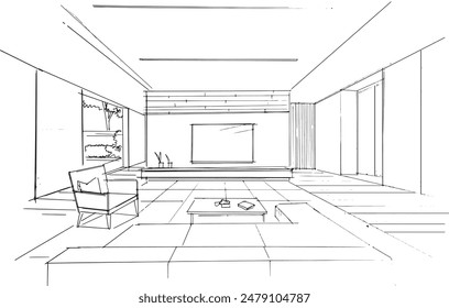 Drawing exterior and interior architectural lines. , Graphic assembly in architecture and interior design work. ,Sketch ideas for interior or exterior designs.