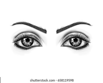 Drawing of eye close-up with black and white background 