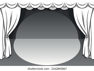 Drawing of a Fabric Theater Curtain with Stage - Cartoon Illustration as Background, Vector
