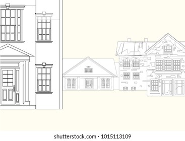 drawing of the facade of houses of classical style sketch