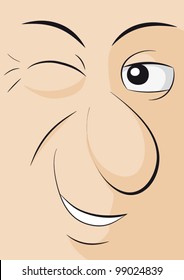 Drawing of a face that is winking, vector illustration