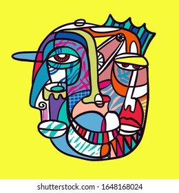 drawing of faces, fashion minimalist concept, vector illustration. Modern fashionable pattern.
