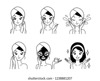 Drawing Step Facial Care Facial Cleansing Stock Vector (Royalty Free ...