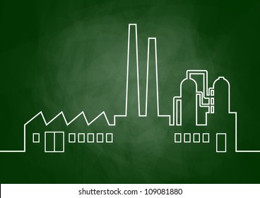 Drawing of factory on blackboard