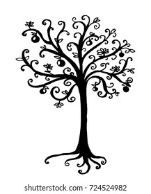 drawing of a fairy-tale tree print of a hand-drawn vector illustration