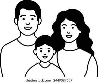 a drawing of a family with a child and a woman with a smile