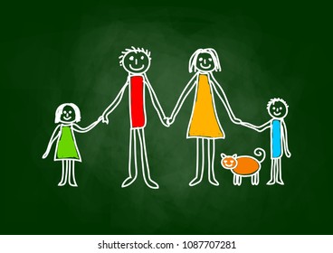 Drawing of family on blackboard