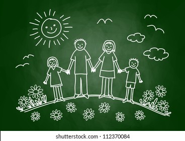 Drawing of family on blackboard