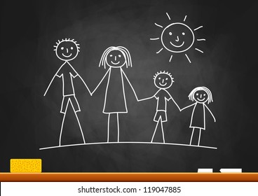 Drawing of family on blackboard