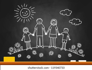 Drawing of family on blackboard