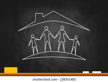 Drawing of family on blackboard 