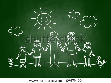 Drawing of family on blackboard