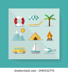 Drawing of famous tourist spots  And icons travel, symbol of travel in cartoon character, isolated flat vector illustration