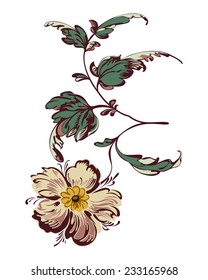 Drawing fancy flower, painting closeup on a white background