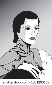 Drawing of fancy woman in formal wear from the twenties, in film noir atmosphere and art Deco style. Vector illustration.