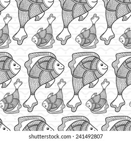 Drawing fantastic fish. Seamless vector background for design pages, wrapping paper, etc..