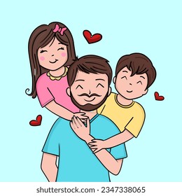 Drawing father and children 
illustration