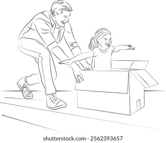 Drawing of father and daughter playing happily