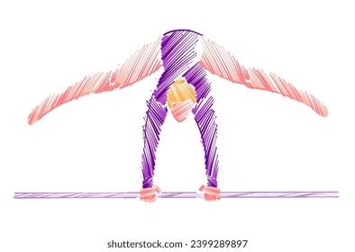Drawing of a female gymnast made of colorful brush strokes