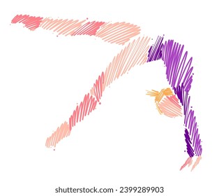 Drawing of a female gymnast made of colorful brush strokes