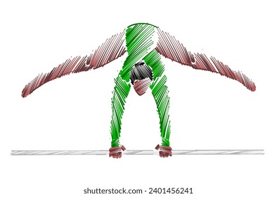 Drawing of a female gymnast made of colorful brush strokes