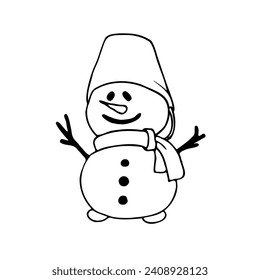 Drawing of a festive New Year's snowman. Cute illustration for cards and various designs