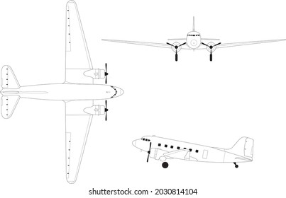 Drawing of fighter jet in 3 different directions Vector