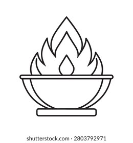 drawing of a fire burning in a bowl on a pedestal