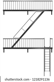 Drawing of a fire escape for the facade. Evacuation from the balconies. Building element and safety