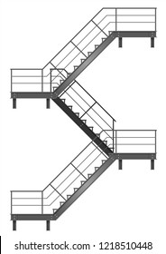 Drawing of a fire escape for the facade. Evacuation from the balconies. Building element and safety