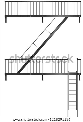 Drawing of a fire escape for the facade. Evacuation from the balconies. Building element and safety