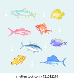 drawing fish in the ocean vector illustration flat design