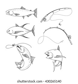 drawing fishing, vector