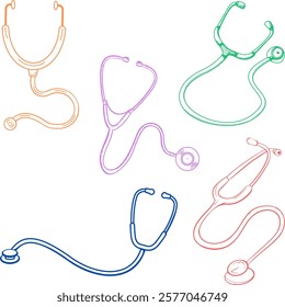 Drawing of five assorted colored stethoscope. 