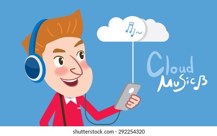 Drawing flat character design business cloud music streaming concept,vector illustration