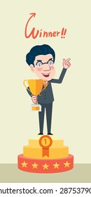 Drawing flat character design businessman victory concept