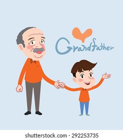 Drawing Flat Character Design Grand Father And Son Concept ,vector Illustration