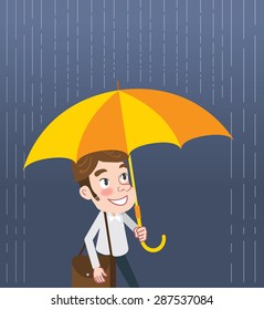 Drawing flat character design man and rain concept
