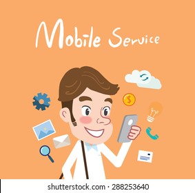 Drawing flat character design mobile service concept