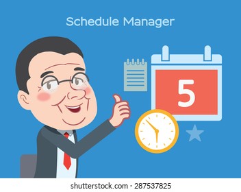 Drawing flat character design time management concept