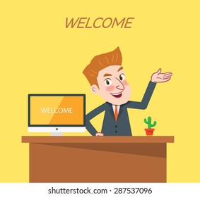 Drawing flat character design welcome business concept