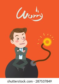 Drawing flat character design worry concept