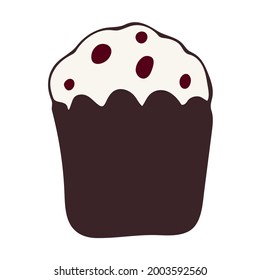 Dibujo de un muffin de chocolate plano. Solo una foto de un postre. Ilustración del vector