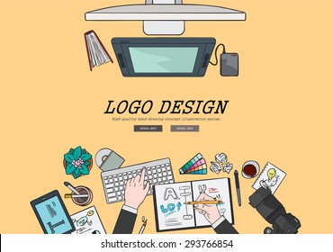 Drawing flat design illustration professional logo design concept. Concepts for web banners and promotional materials. 