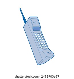 Zeichnen flaches Design altes Telefon auf blaue Vektorillustration