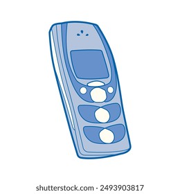 Zeichnen flaches Design altes Telefon auf blaue Vektorillustration