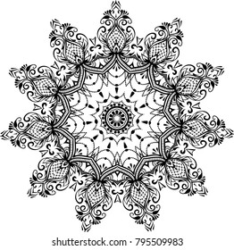 Drawing of floral round lace mandala