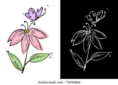 Drawing a flower with a butterfly