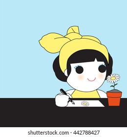 Drawing Flower Character Paper Note illustration